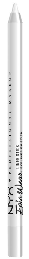 Een witte pen met zwarte tekst die zegt NYX Professional Makeup, eyeliner, en een handtekening.