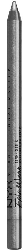 Hopeakynä, jossa on mustaa teksti, merkiltään NYX, nimeltään 'Vivid Brights' ja 'gel liner'.