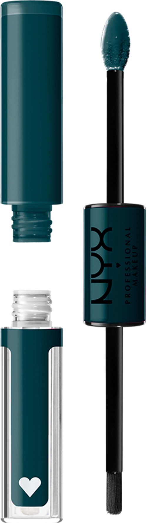 NYX läppglansrör, med locket av, med applicator och liten hjärtform på röret.