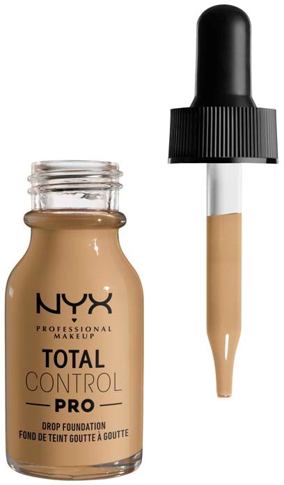 NYX-meikkivoidepullo ja tiputin, jolla levitetään nestemäistä meikkiä.