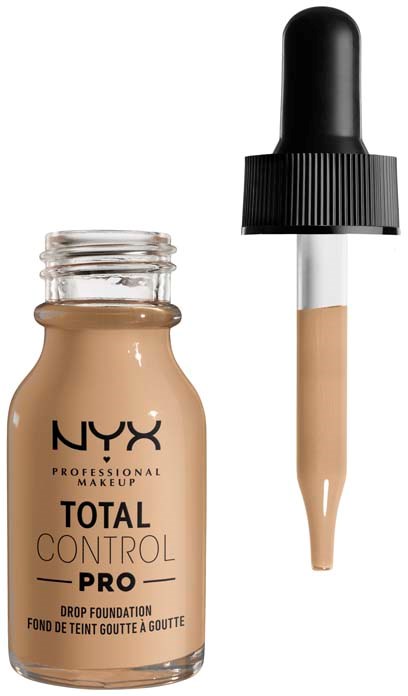 NYX Total Control Pro nestemäisen meikkivoiteen pullo tippaa käytettäväksi.