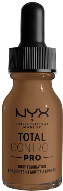 NYX Total Control Pro Drop Foundation -pullo, ruskea sävy, musta korkki.