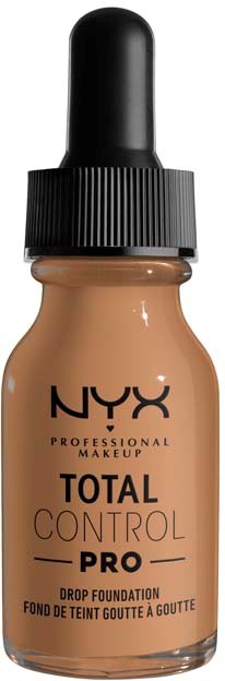 Sävyttelysäiliö, jossa musta korkki ja NYX-logo sekä tuotteen nimi 'Total Control Pro'.