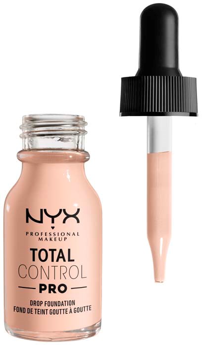 Nestemäinen meikkipullo ja applicator, merkki NYX Professional Makeup, Total Control Pro.