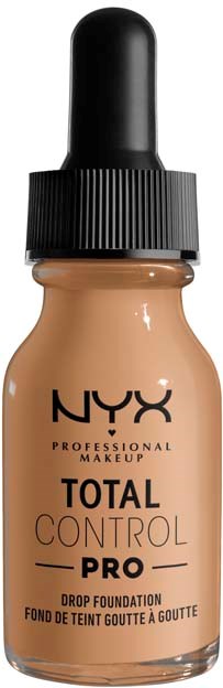 NYX Total Control Pro tipputetta perustavaa varten, beige, musta tiputusräpätty.