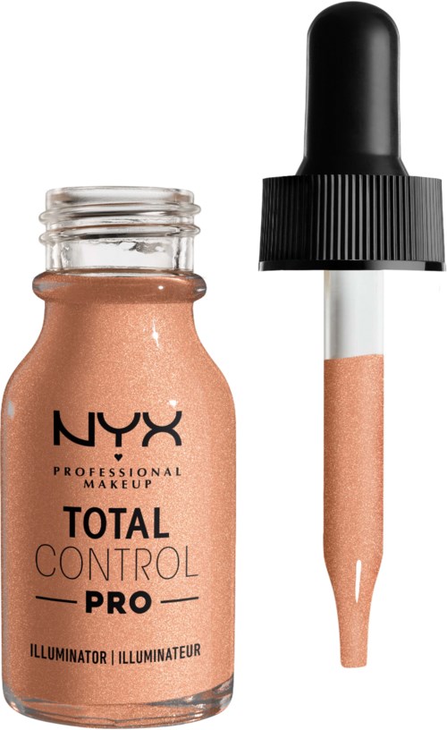 En liten flaska med NYX flytande makeup och en pipett med makeupvätska.