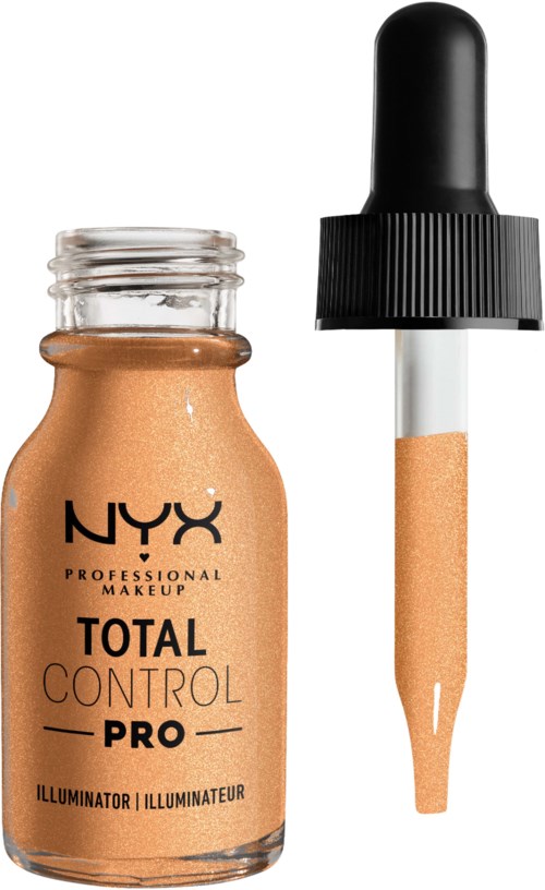 En flaska med NYX Total Control Pro flytande foundation med droppare.