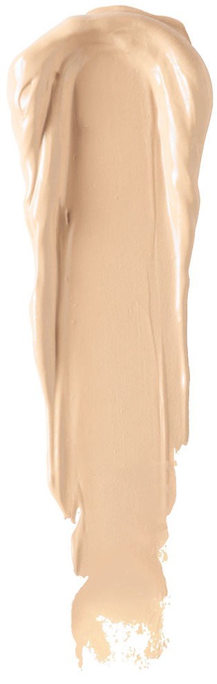 A beige-colored, creamy substance spread in a vertical line, with some texture and uneven edges.