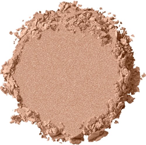 En rund, lysebrun pulver spredt med ujævne, knuste kanter. Ligner makeup eller malet krydder.
