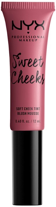 Rosa Tube von NYX Sweet Cheeks weicher Wangenfarben-Teint Blush-Mousse mit schwarzem Deckel.