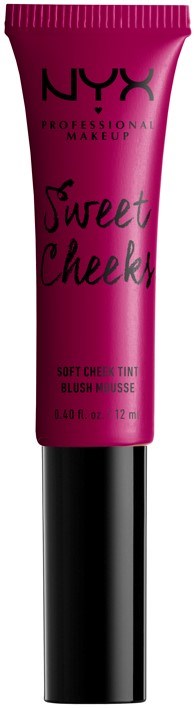 Pink tube of NYX Sweet Cheeks soft cream tint blush with black cap.