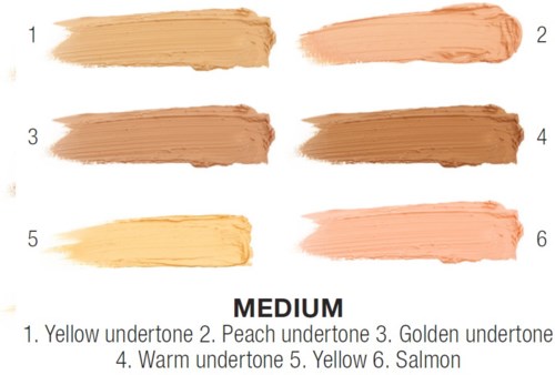 Six paint swatches in shades of yellow, peach, and brown, labeled with numbers and names like salmon and golden.