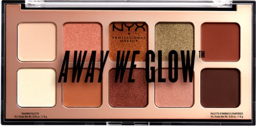 Eine NYX-Lidschattenpalette mit 12 verschiedenen Tönen, einschließlich neutraler, goldener, pinker und dunkler Farben.