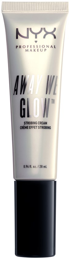 En hvit tube med NYX 'Awake We Glow' makeupprodukt med svart lokk.