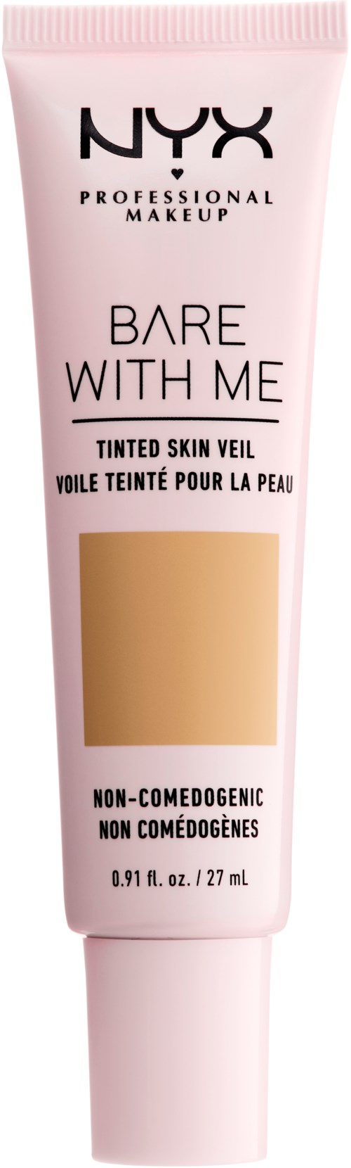 En lyserød tube fra NYX kaldet 'Bare With Me' tonet huddæksel, ikke-komedogen, 0,91 oz.