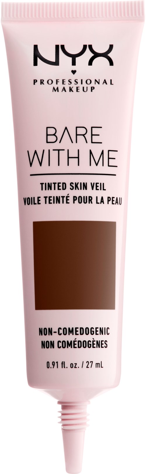 Tube med NYX Bare With Me tonet hudskærm, ikke-komedogen, egnet til ujævn hudtone, 127 ml.