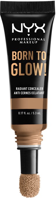 Tuba korektora NYX Born to Glow w płynie z dopasowaną gąbką aplikacyjną.