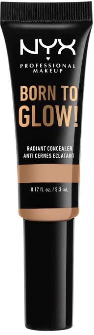 Czarna tubka NYX glow concealer z złotym i czarnym napisem, wskazuje na rozświetlające, podkreślające krycie.