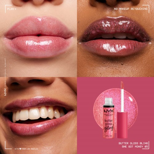 Läppglans ger glans till läpparna, gör dem glansiga och fräscha. Produkten heter 'NYX Butter Gloss Bling.'