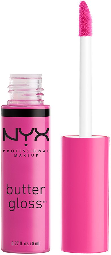 Rosa läppglans med märket NYX och en appliceringsborste.