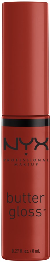 Punainen huulikiiltoputki NYX Professional Makeup -merkillä ja sanoilla 'butter gloss'.