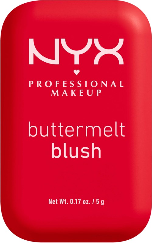 Ett rött kompaktrougeetui med vitt text för NYX professionell makeup buttermelt blush.