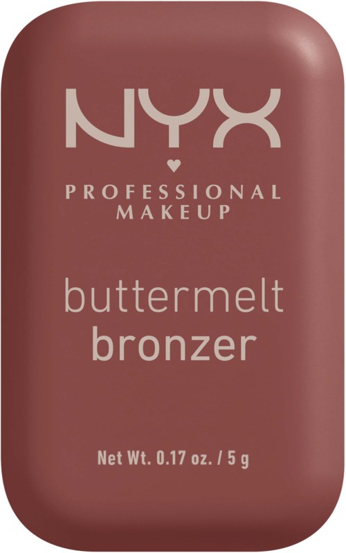 A small, oval-shaped makeup product labeled 'NYX Professional Makeup buttermelt bronzer'.