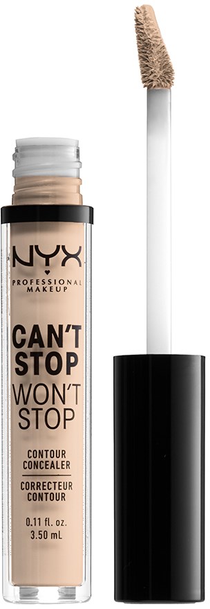 En NYX concealederrör med applikator, märkt 'Can't Stop Won't Stop' för att täcka hudproblem.