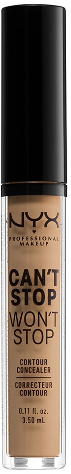 Ett rör av NYX contour concealer med svart lock och beige vätska inuti.