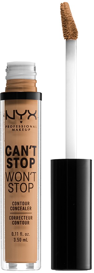 NYX concealer-rør med beige væske, svart lokk og applikatorspiss.