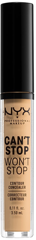 En flaske med NYX contour conceal, med svart hette og beige væske inni, og produktnavn på etiketten.