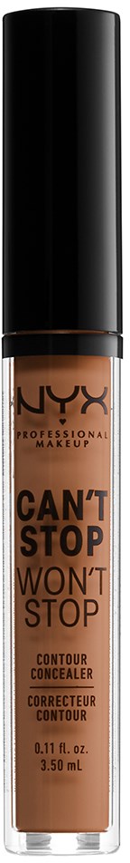 En NYX contourconcealer flaska med svart lock och beige vätska inuti.