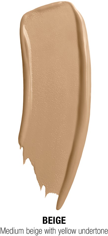 A beige makeup product with a yellow undertone, with some of the product spread or swatched.