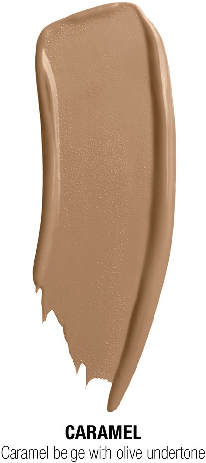 En provbit av karamellfärgad flytande makeup eller läppstift med en slät, något glänsande yta.