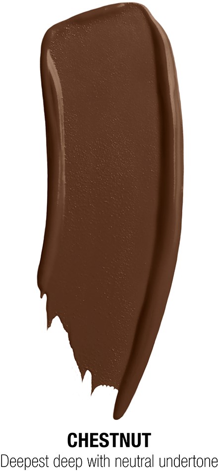 A large, curved chocolate spread with the label "Chestnut" and description about its deep flavor and neutral undertone.