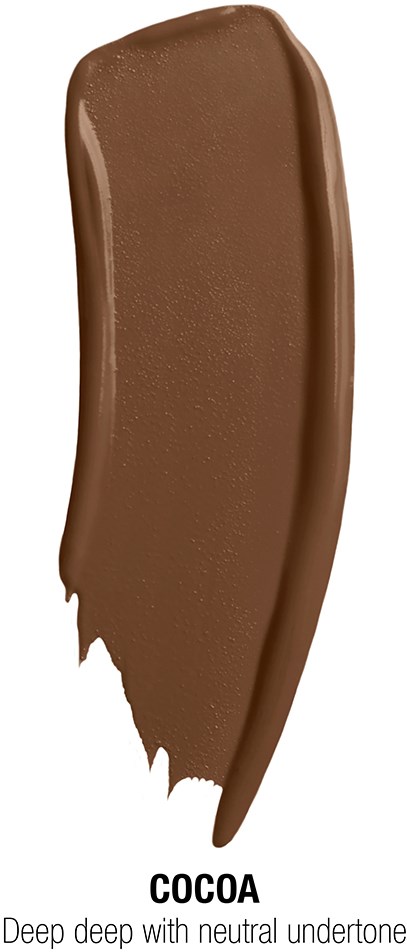 A brown smear of cocoa on a white background with the word 'COCOA' and a description below.