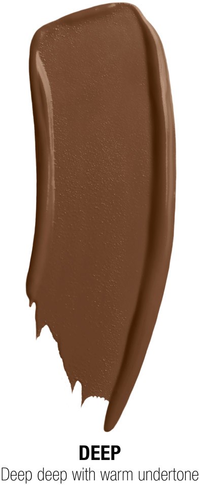 A large, smooth, brown swatch of cosmetic or skincare product on a white background. The word "DEEP" is written below.
