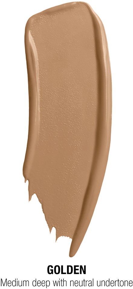 En smidig, beige makeupprov märkt 'GULD' för medelhud med neutralt underton.