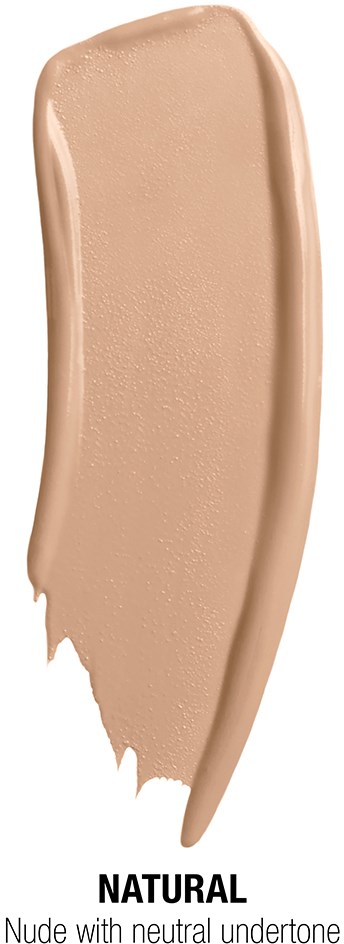 A beige makeup swatch labeled "NATURAL" and "Nude with neutral undertone".