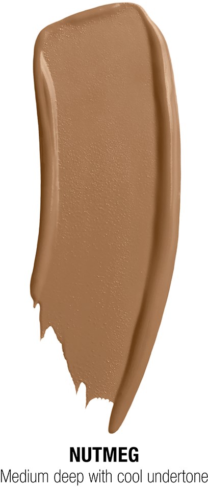 A swatch of Nutmeg makeup or cosmetic product in a curved shape with a smooth, creamy texture.