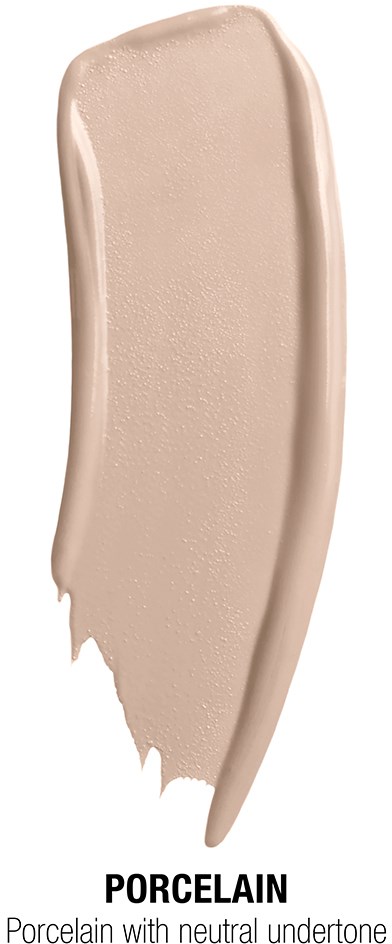 A smooth beige cream, shaped in a curved line, with the words 'PORCELAIN' and 'Porcelain with neutral undertone' at the bottom.