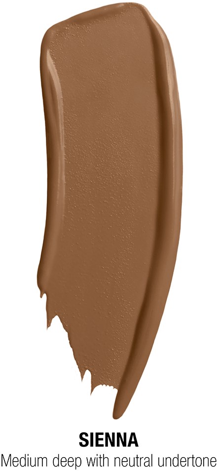 A smear of medium deep brown makeup with a neutral undertone.