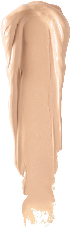 A beige liquid spread vertically, likely makeup or foundation, in a streak with shiny and smooth texture.