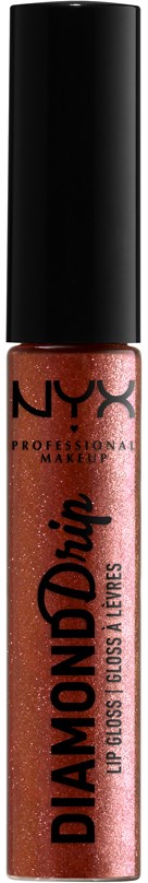 NYX läppglans i en brun nyans, med svart lock och klar kropp som visar produkten.