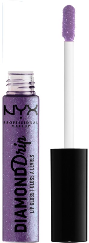 Läppglans i lila med svart lock och applicator, märkt NYX Diamond Lush.
