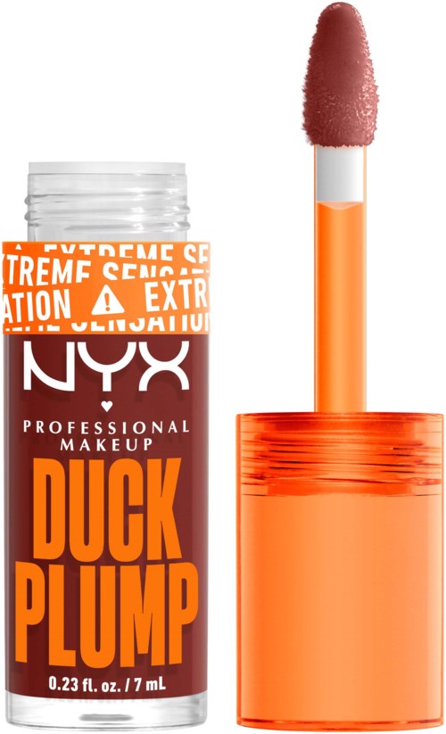 NYX Duck Plump huulikiiltoputki oranssissa pakkauksessa ja aplikaattorilla.