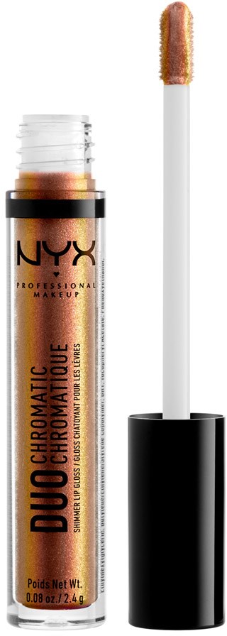 En tube med NYX Duo Chromatic Chameleon leppeglans med applikeringspinn.