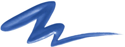 A blue brush stroke with a smooth, wavy shape on a white background.