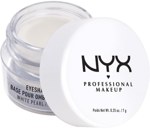 A small white jar with open lid showing white cream inside. It has NYX professional makeup branding on the lid.