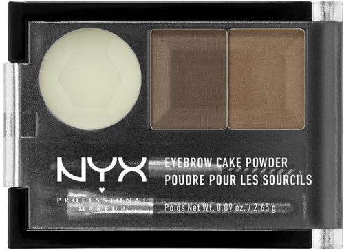 NYX eyebrow cake powder includes wax and two shades for shaping eyebrows.